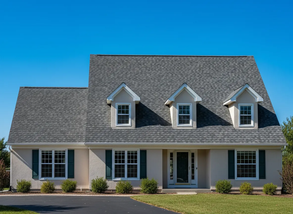 Completed roofing project on two-story home
